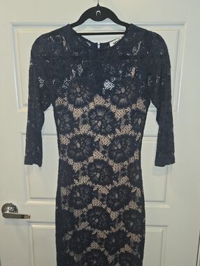 Women's Navy Lace Sheath Dress with Nude Lining